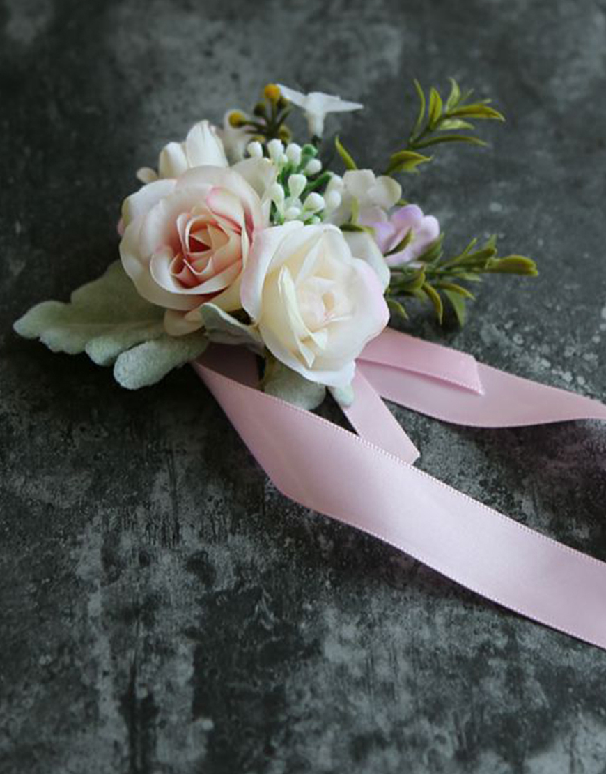 Apricot Flowers Homecoming Wrist Corsage with Ribbon