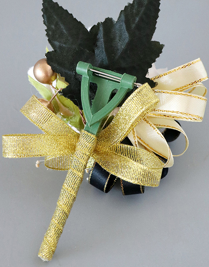 Black White Flower Homecoming Wrist Corsage And Boutonniere Set with Ribbon