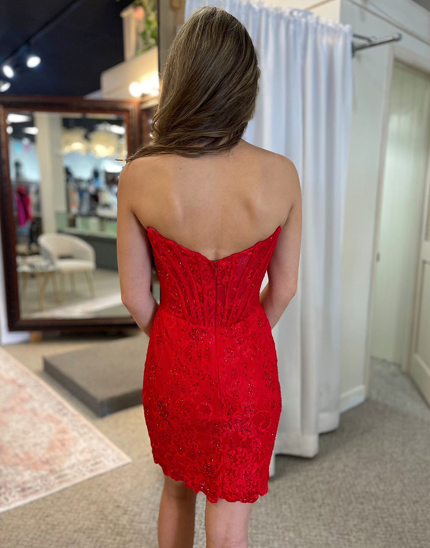 Sparkly Orange Corset Strapless Short Lace Homecoming Dress