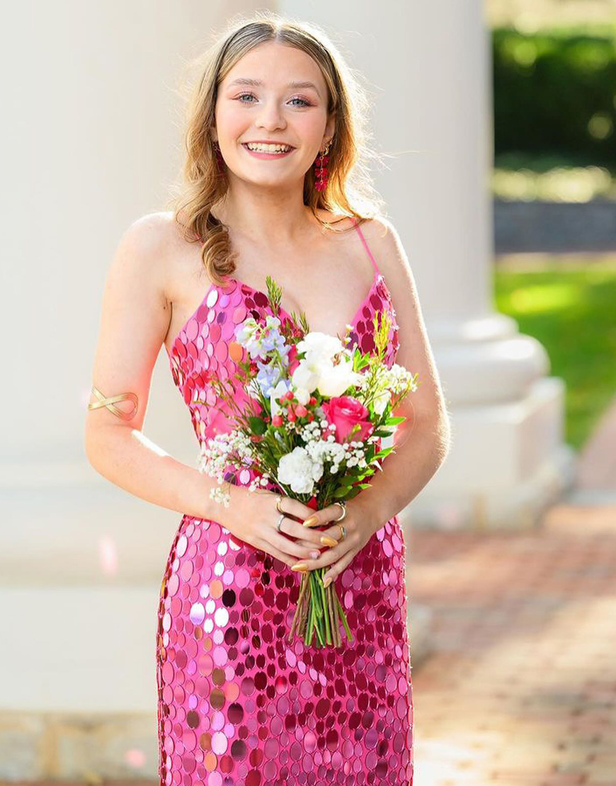 Sparkly Fuchsia Sequins Tight Spaghetti Straps Homecoming Dress