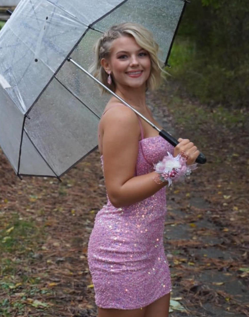 Sparkly Fuchsia Tight Corset Beaded Homecoming Dress