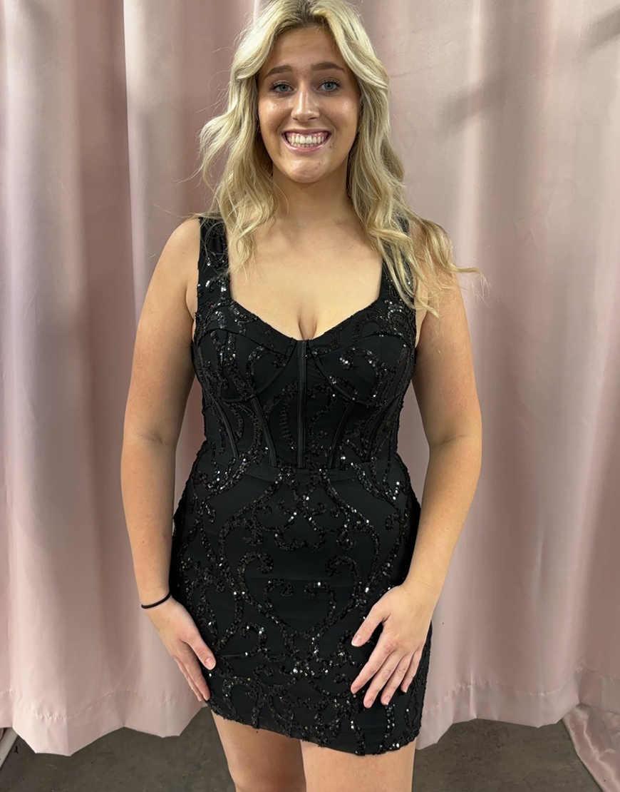 Sparkly Black Sequined Embroidery Tight Homecoming Dress 