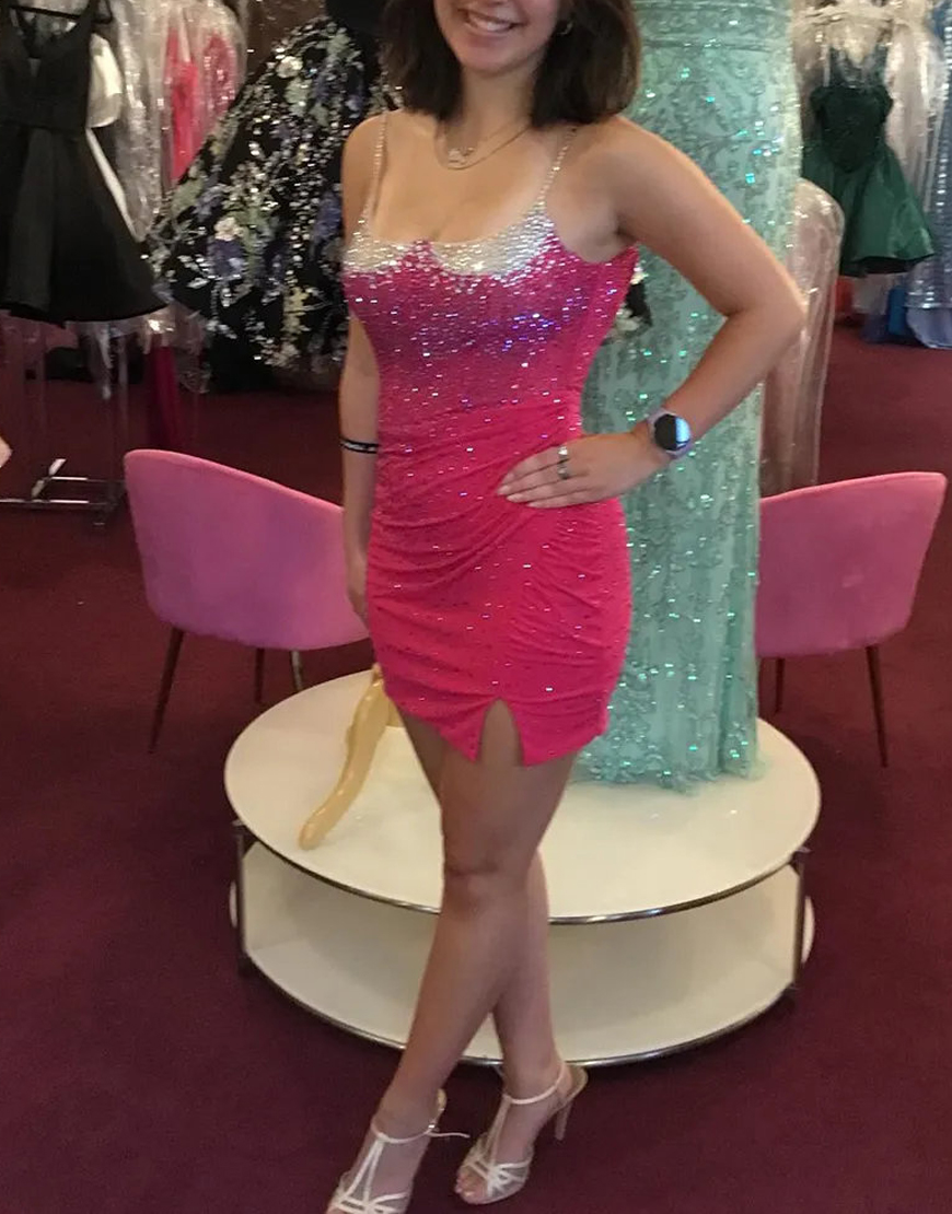 Sparkly Black Spaghetti Straps Tight Beaded Short Homecoming Dress