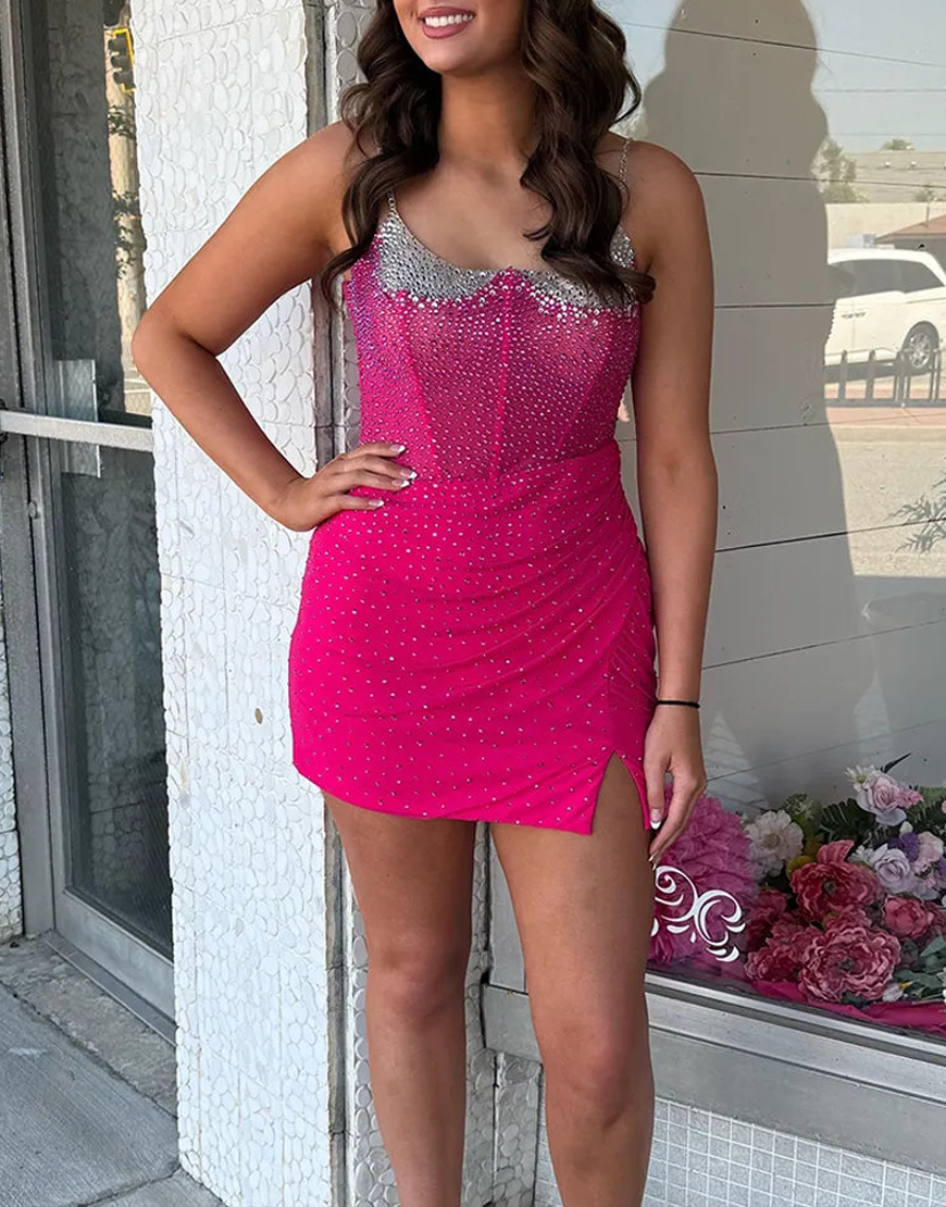 Sparkly Black Spaghetti Straps Tight Beaded Short Homecoming Dress