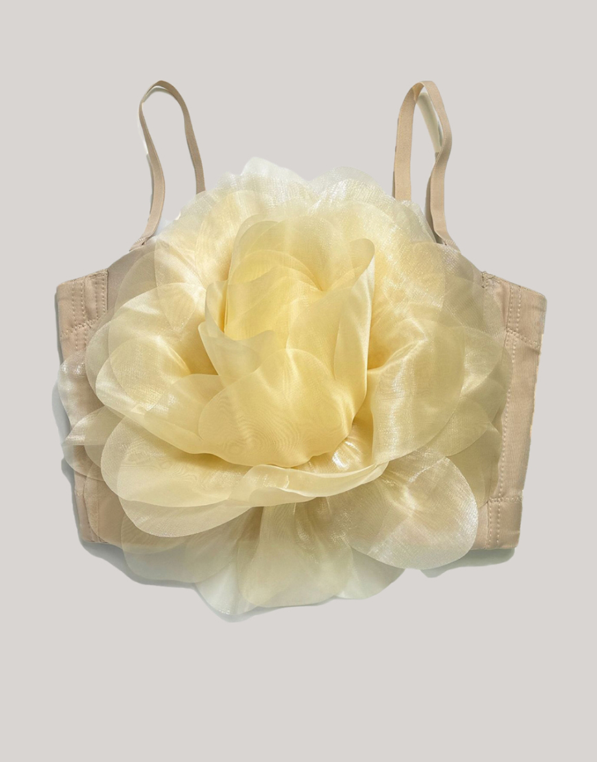 Apricot Spaghetti Straps Corset Bustier Top with Big Flower
