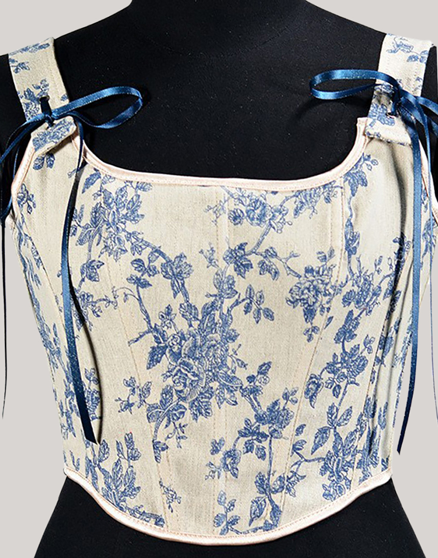 Blue Flower Bow Tie Corset Bustier Top