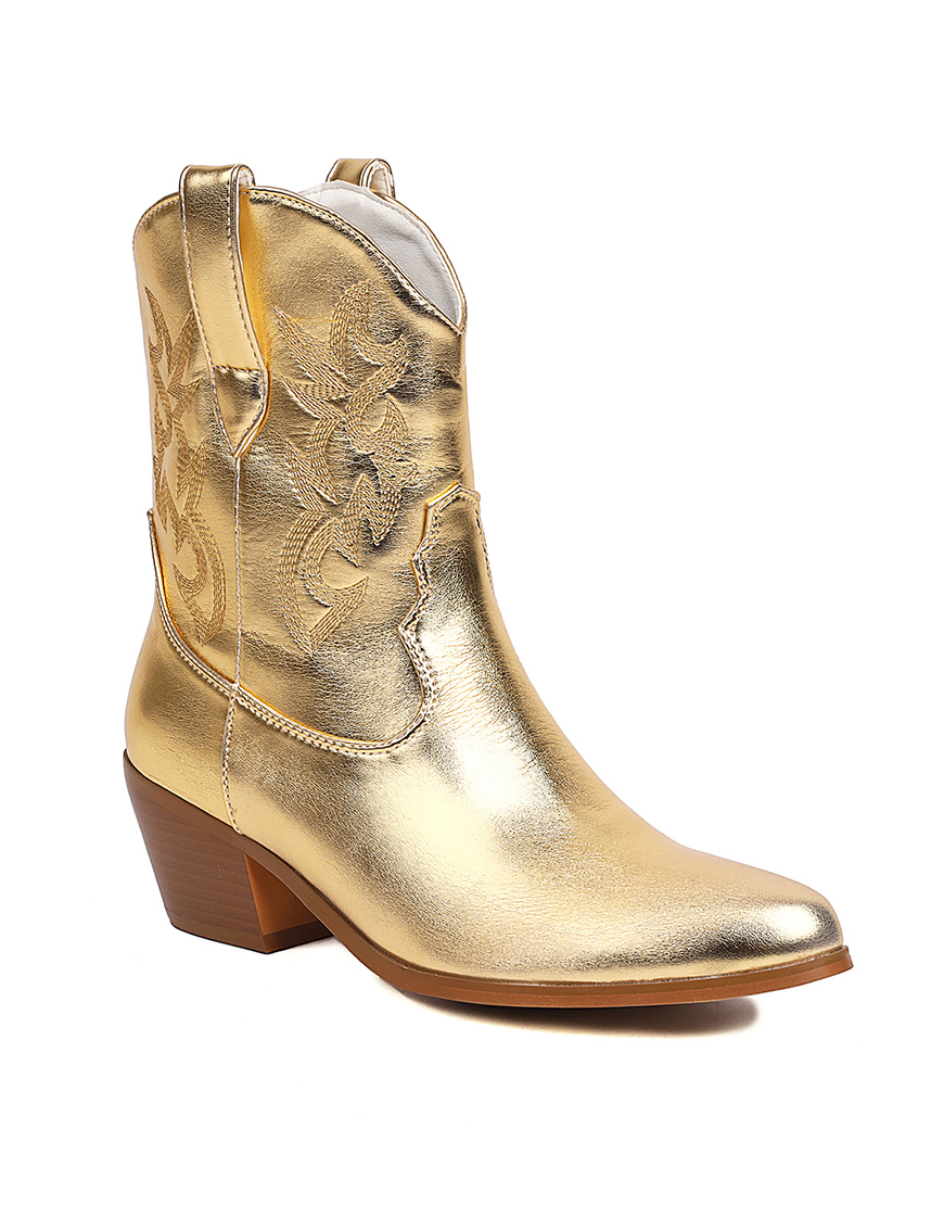 Golden Fashion Embroidered Round Toe Cowgirl Boots