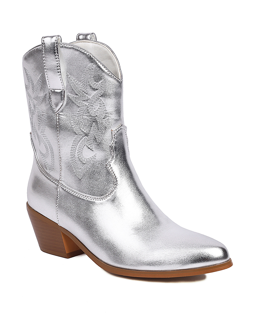 Golden Fashion Embroidered Round Toe Cowgirl Boots