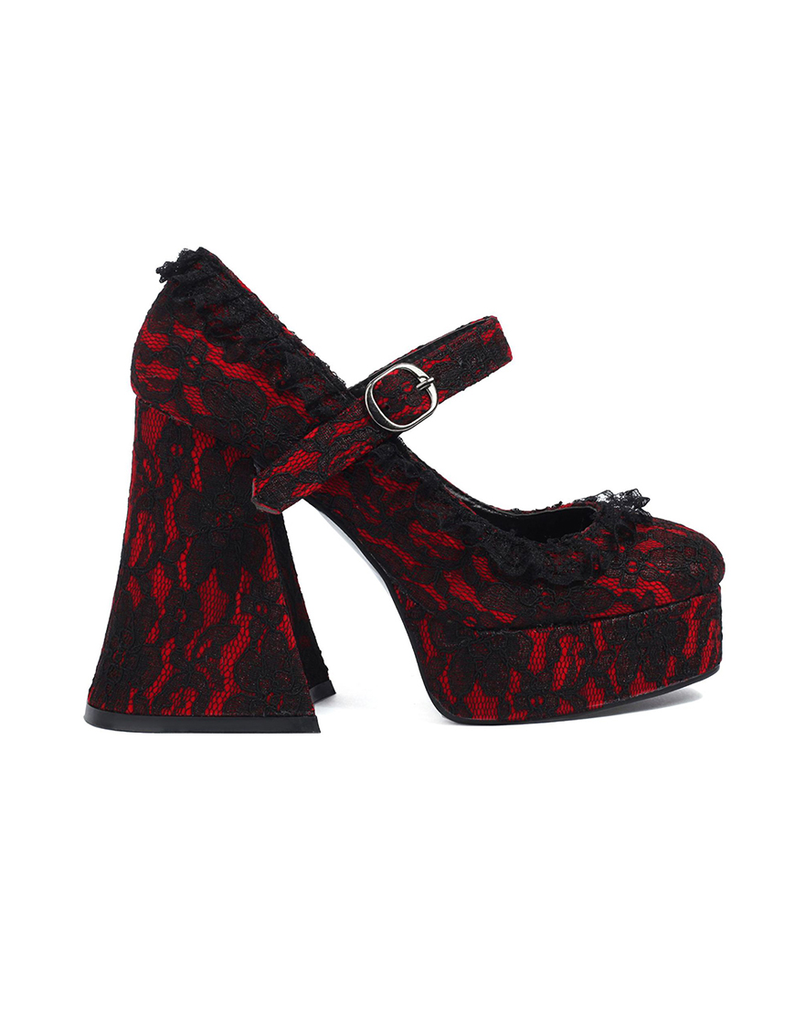 Black One-piece Buckle Platform Lace High Heels