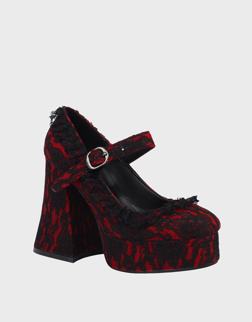 Black One-piece Buckle Platform Lace High Heels