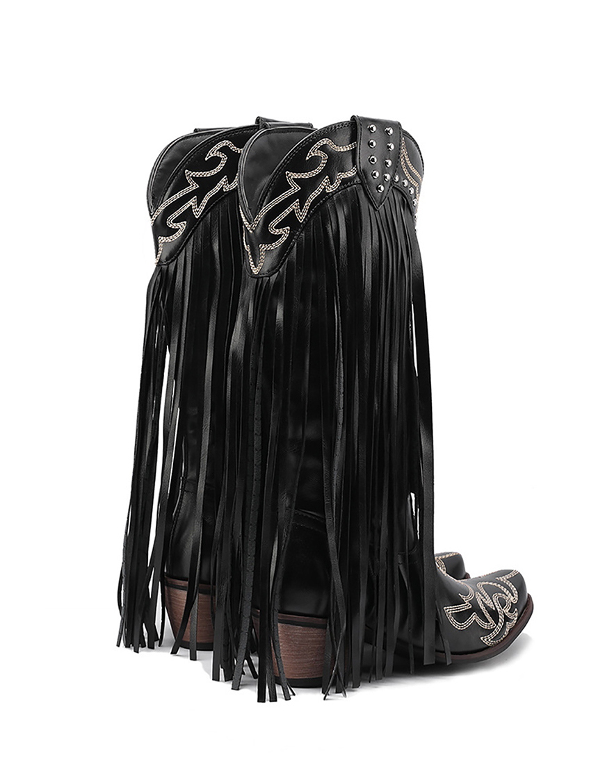 Black Rivet Embroidery High Boots