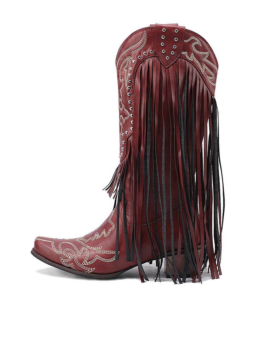 Black Rivet Embroidery High Boots