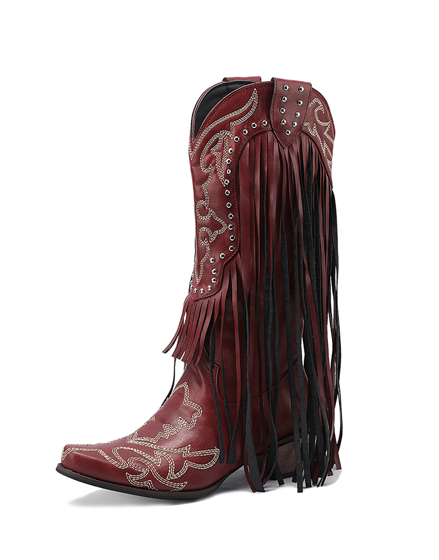 Black Rivet Embroidery High Boots