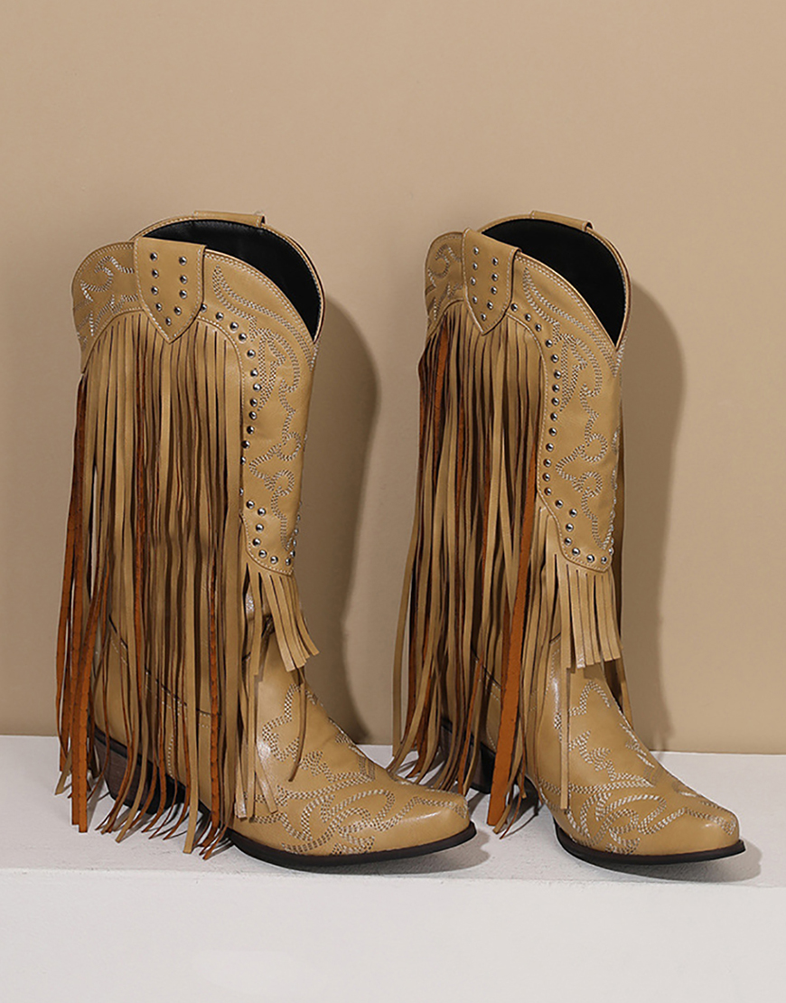 Black Rivet Embroidery High Boots