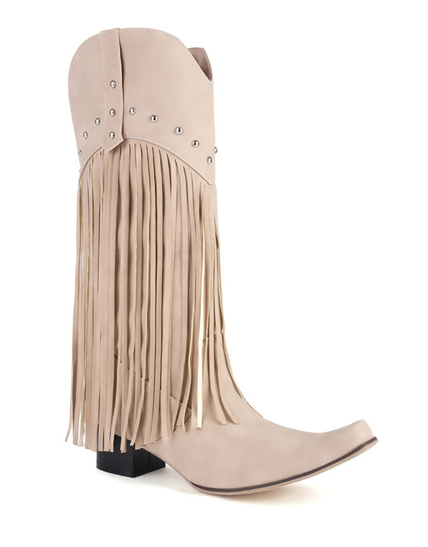 Khaki Tassel Rivet Block Heel High Boots
