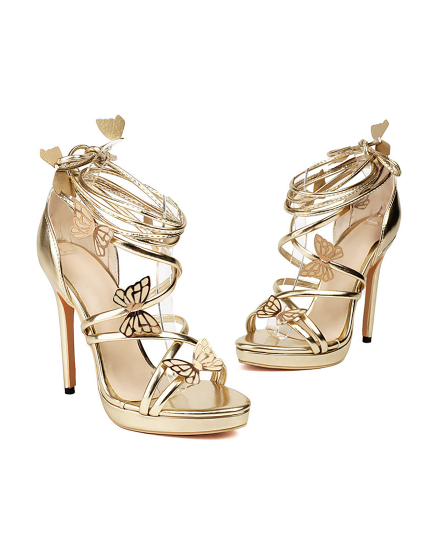 Golden Open Toe Stiletto with Butterfly