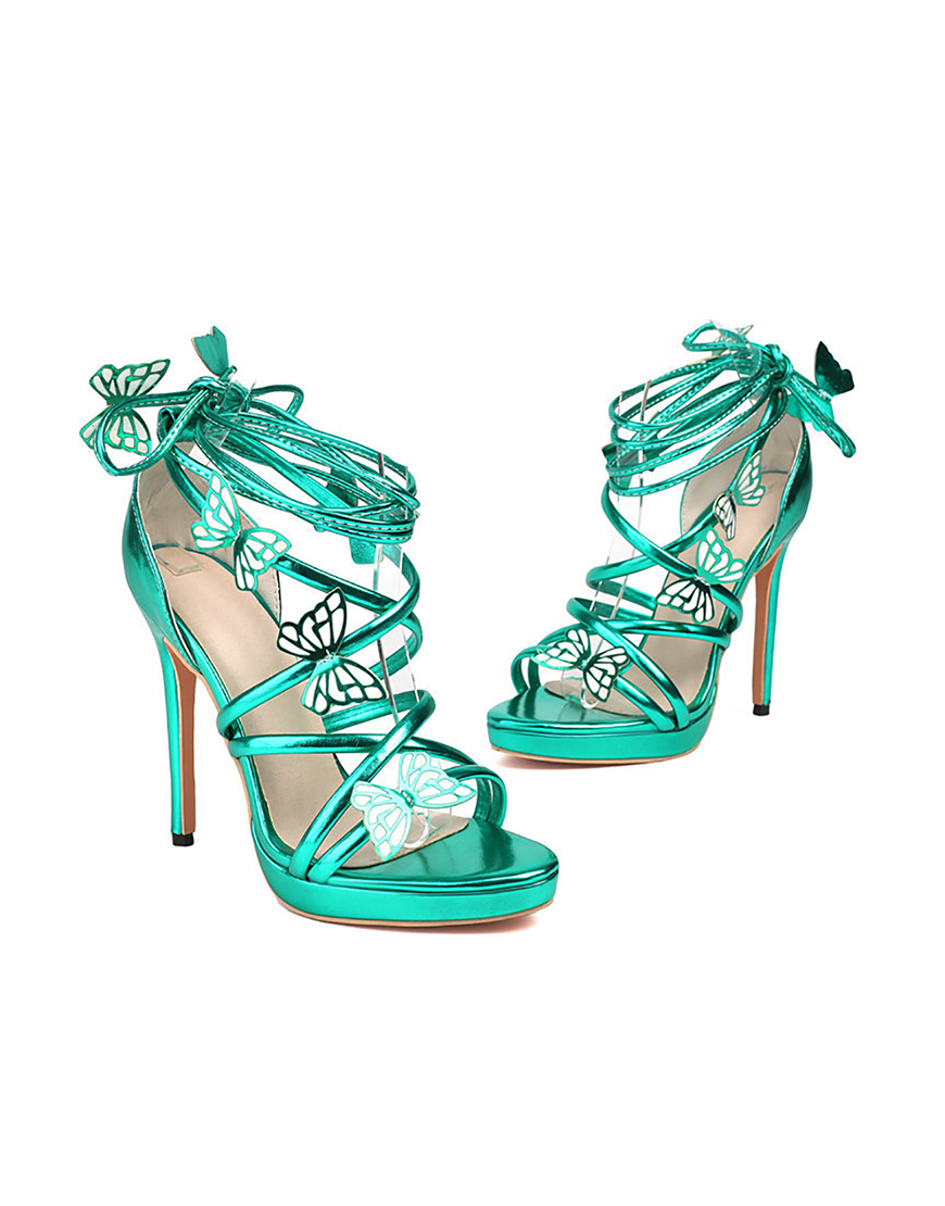 Golden Open Toe Stiletto with Butterfly