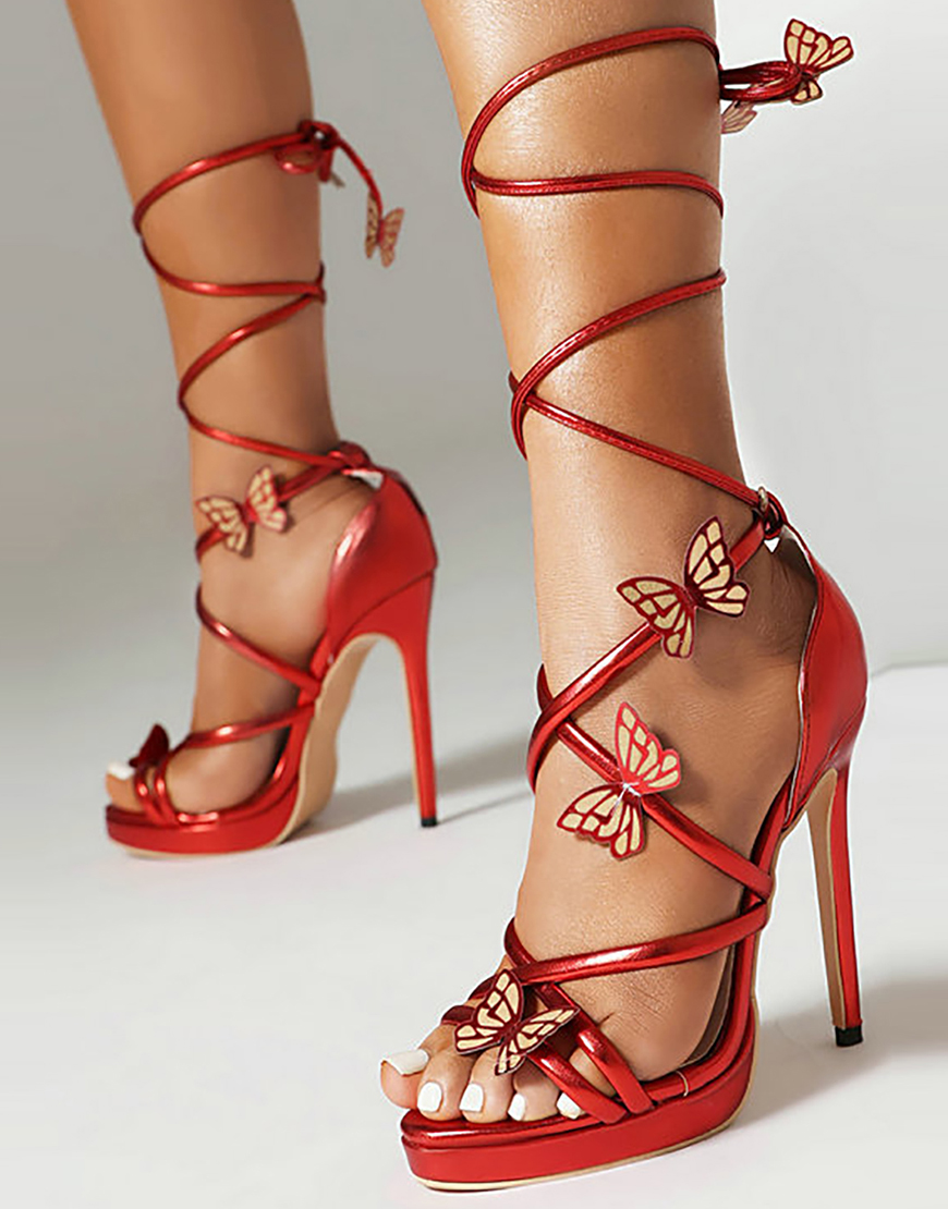 Golden Open Toe Stiletto with Butterfly