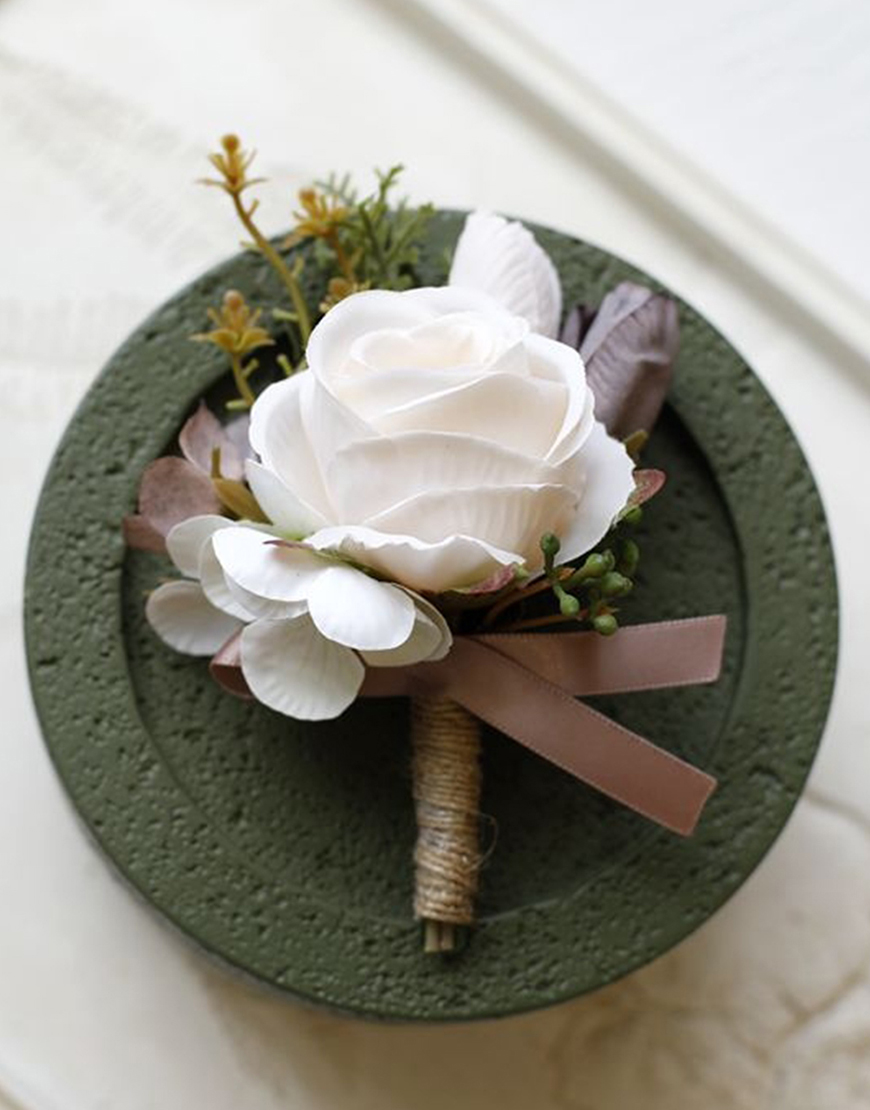 Apricot Flower Pearls Wrist Corsage And Boutonniere Set with Ribbon