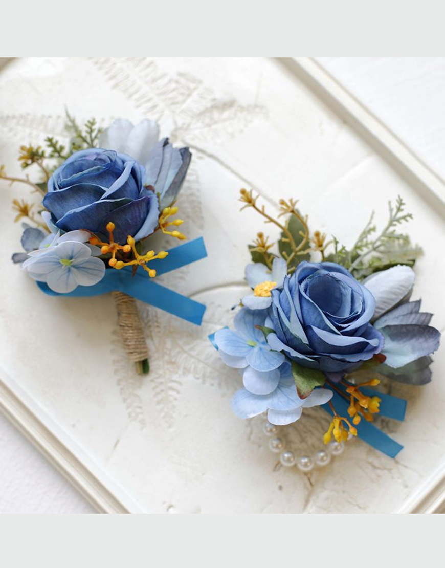 Apricot Flower Pearls Wrist Corsage And Boutonniere Set with Ribbon