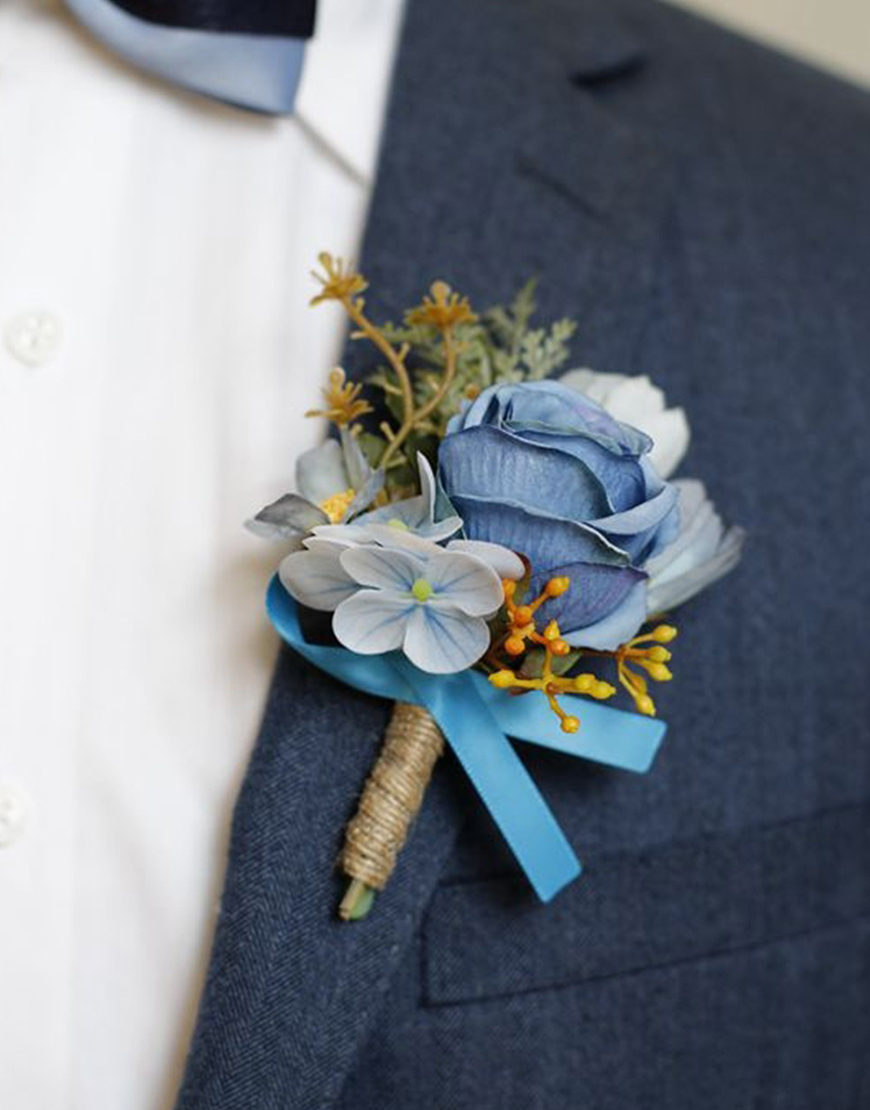 Apricot Flower Pearls Wrist Corsage And Boutonniere Set with Ribbon