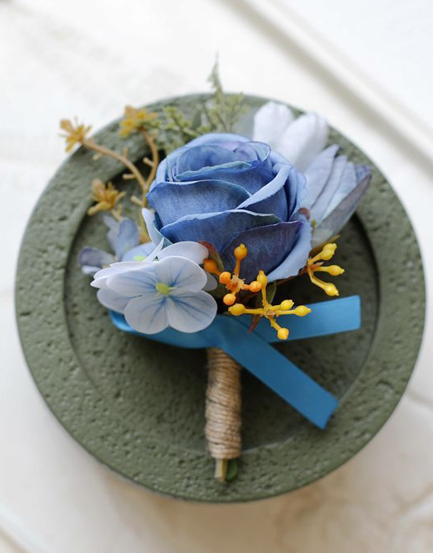 Apricot Flower Pearls Wrist Corsage And Boutonniere Set with Ribbon