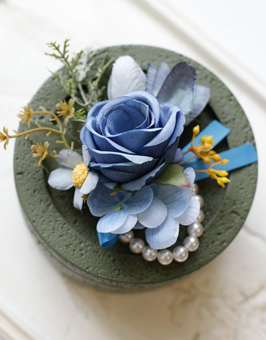 Apricot Flower Pearls Wrist Corsage And Boutonniere Set with Ribbon