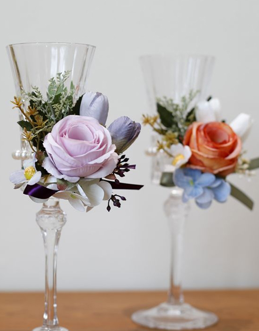 Apricot Flower Pearls Wrist Corsage And Boutonniere Set with Ribbon