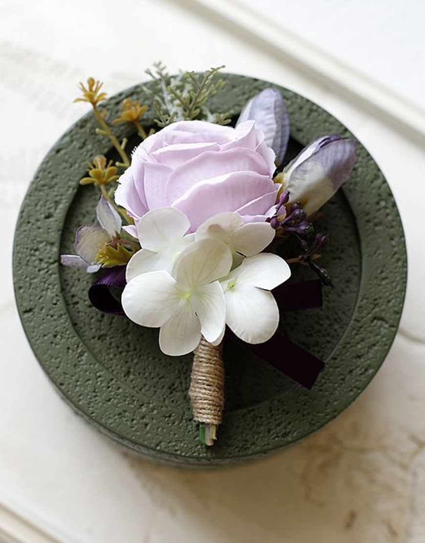 Apricot Flower Pearls Wrist Corsage And Boutonniere Set with Ribbon