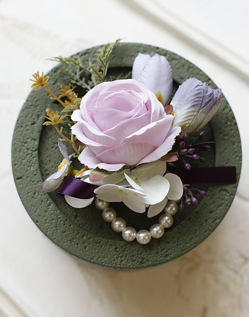 Apricot Flower Pearls Wrist Corsage And Boutonniere Set with Ribbon