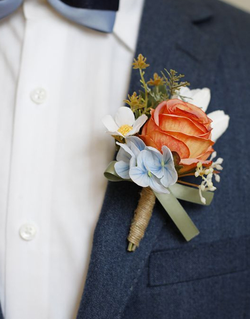 Apricot Flower Pearls Wrist Corsage And Boutonniere Set with Ribbon