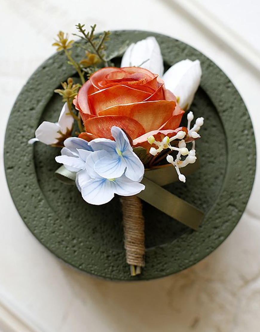 Apricot Flower Pearls Wrist Corsage And Boutonniere Set with Ribbon