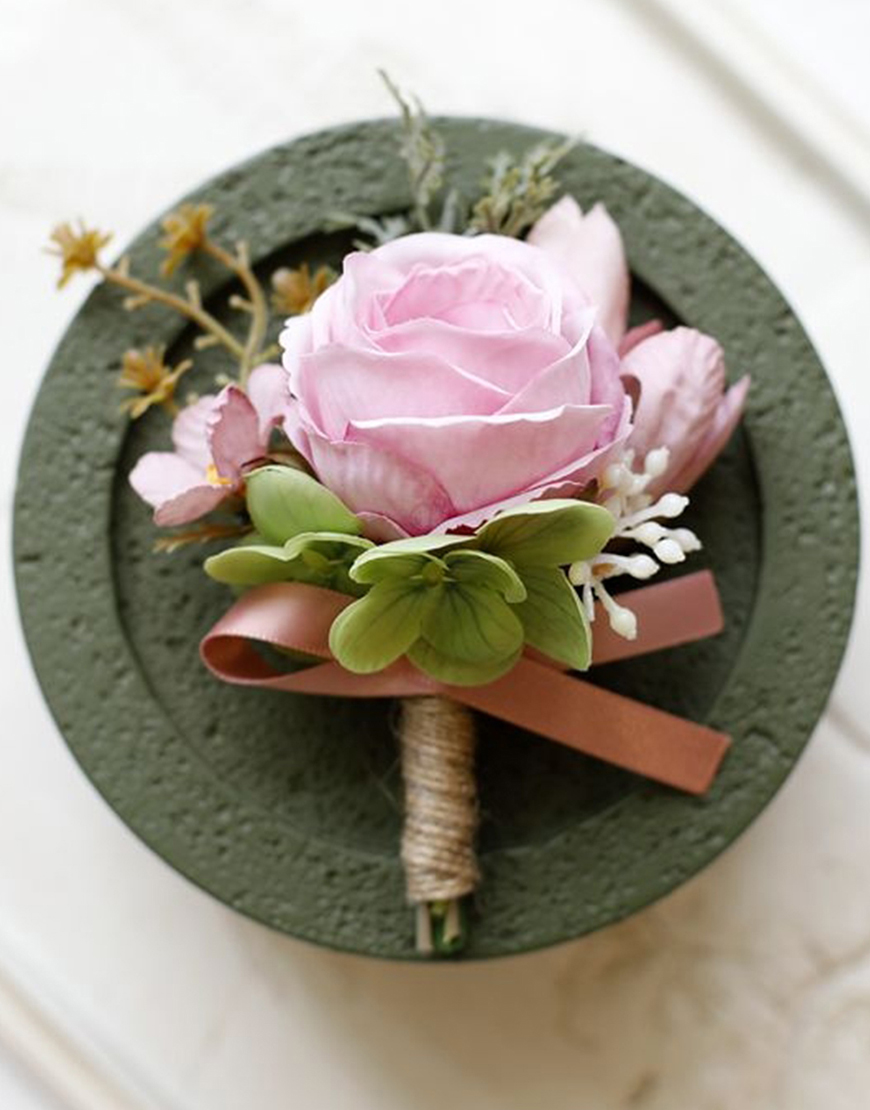 Apricot Flower Pearls Wrist Corsage And Boutonniere Set with Ribbon