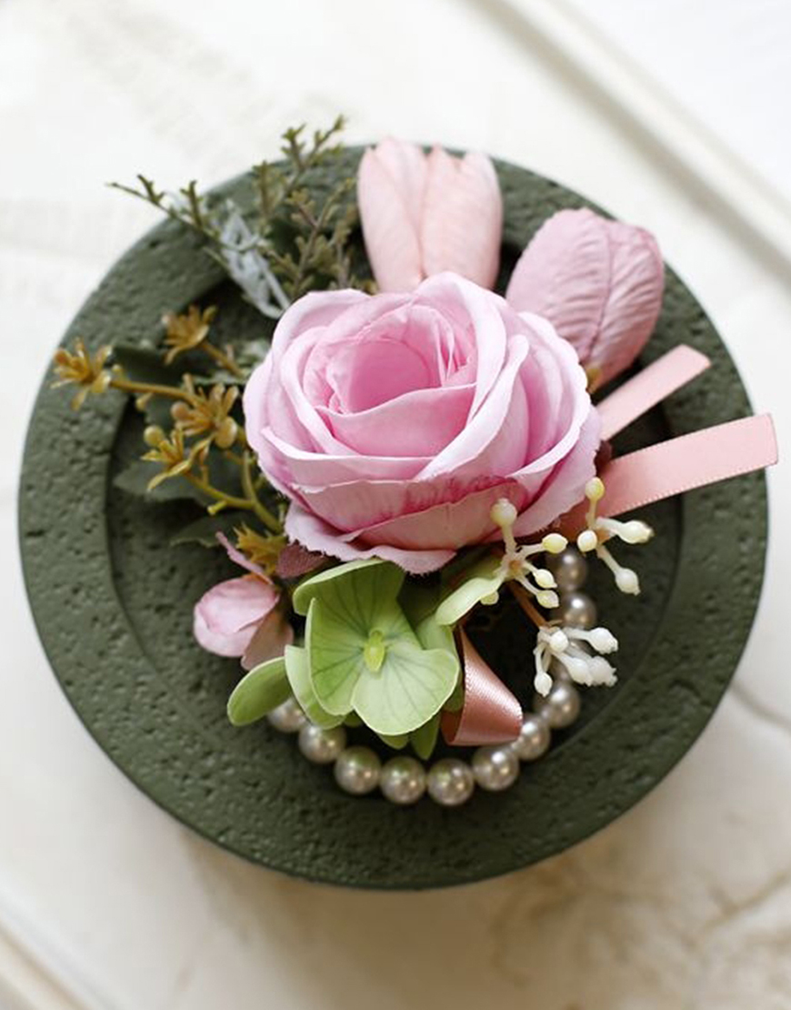 Apricot Flower Pearls Wrist Corsage And Boutonniere Set with Ribbon