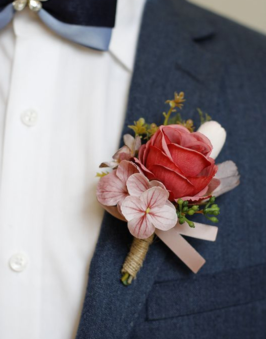 Apricot Flower Pearls Wrist Corsage And Boutonniere Set with Ribbon