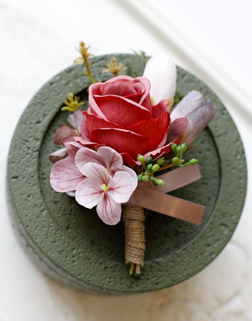 Apricot Flower Pearls Wrist Corsage And Boutonniere Set with Ribbon