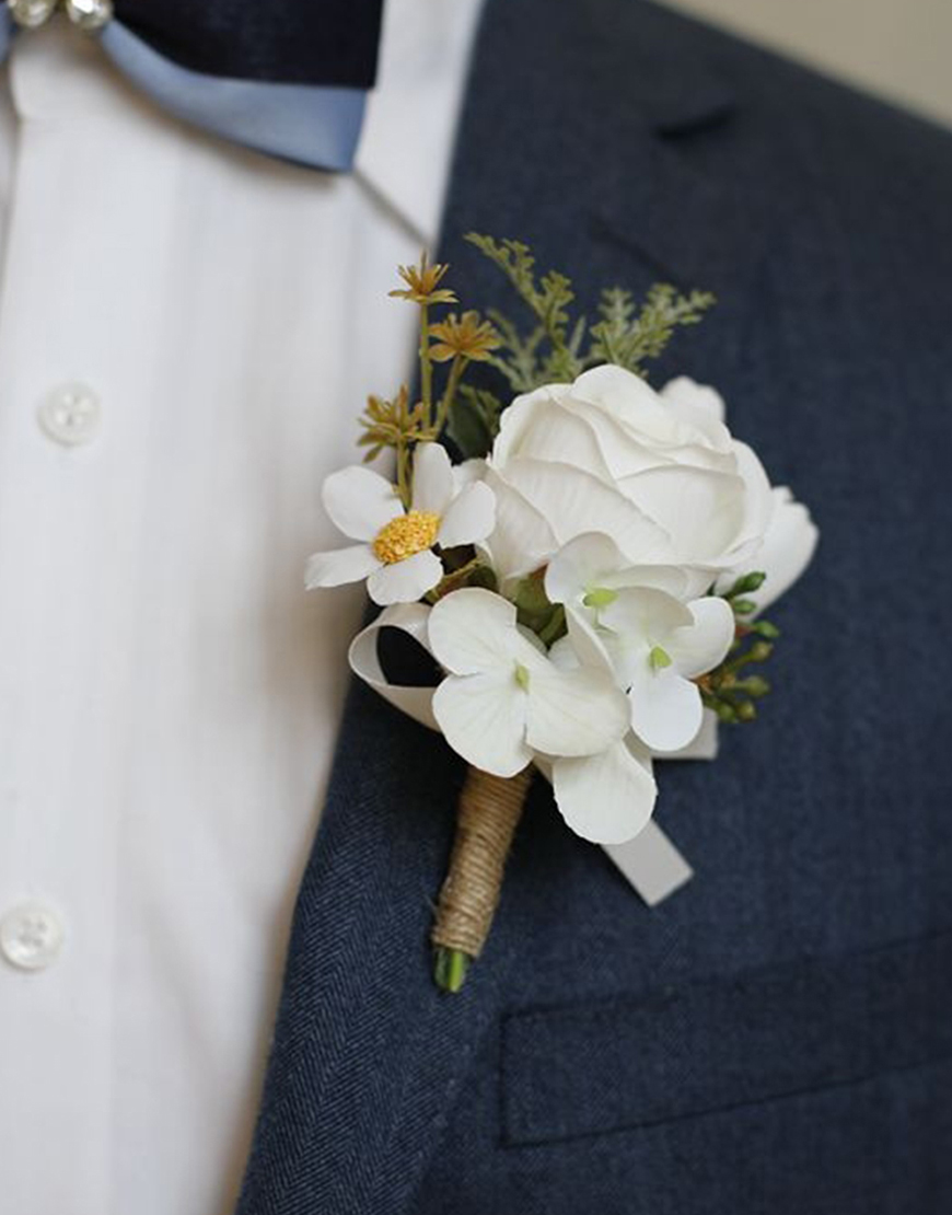 Apricot Flower Pearls Wrist Corsage And Boutonniere Set with Ribbon