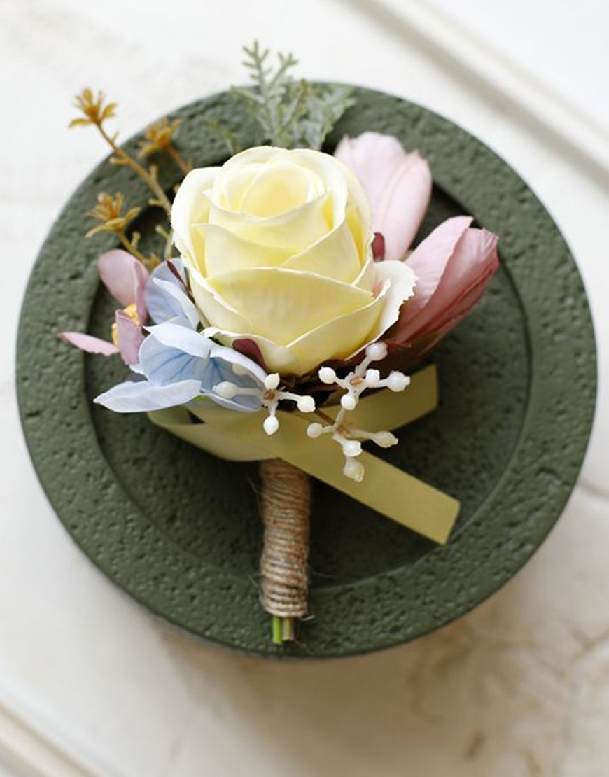 Apricot Flower Pearls Wrist Corsage And Boutonniere Set with Ribbon