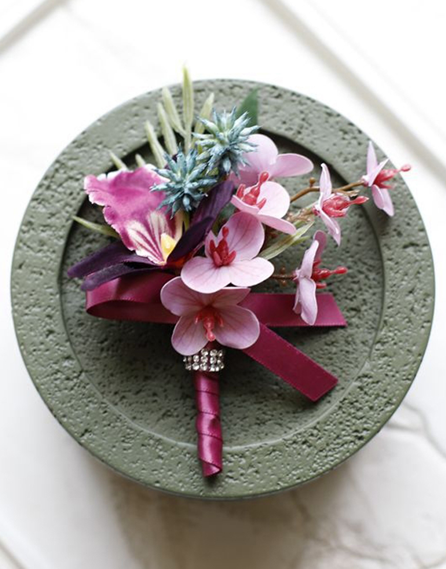 Burgundy Flowers Homecoming Wrist Corsage And Boutonniere Set with Ribbons