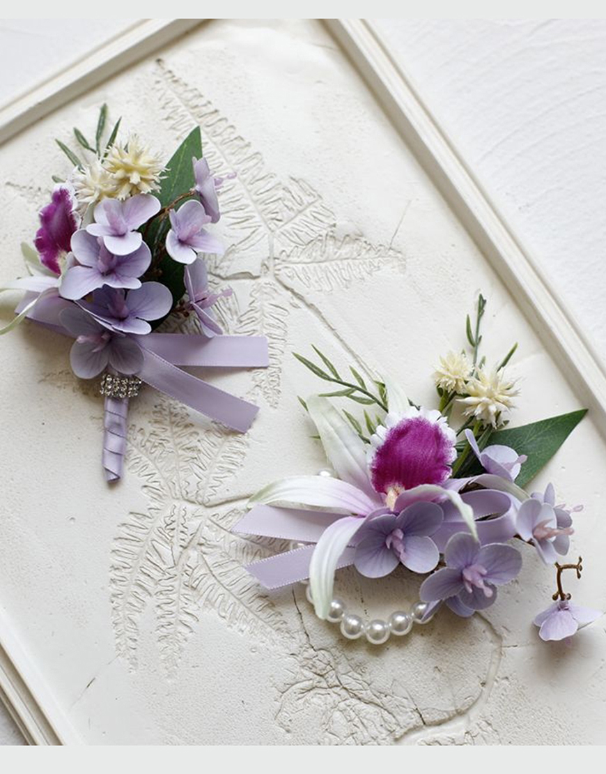 Burgundy Flowers Homecoming Wrist Corsage And Boutonniere Set with Ribbons