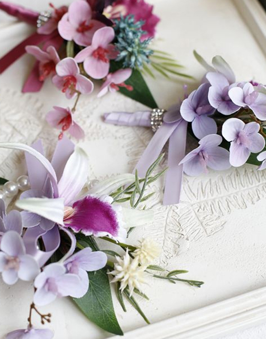 Burgundy Flowers Homecoming Wrist Corsage And Boutonniere Set with Ribbons