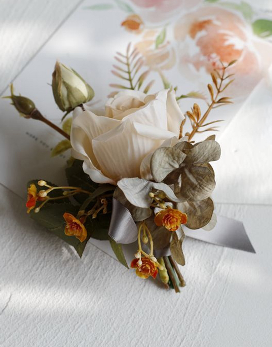 Apricot Flowers Homecoming Party Pearls Wrist Corsage And Boutonniere Set