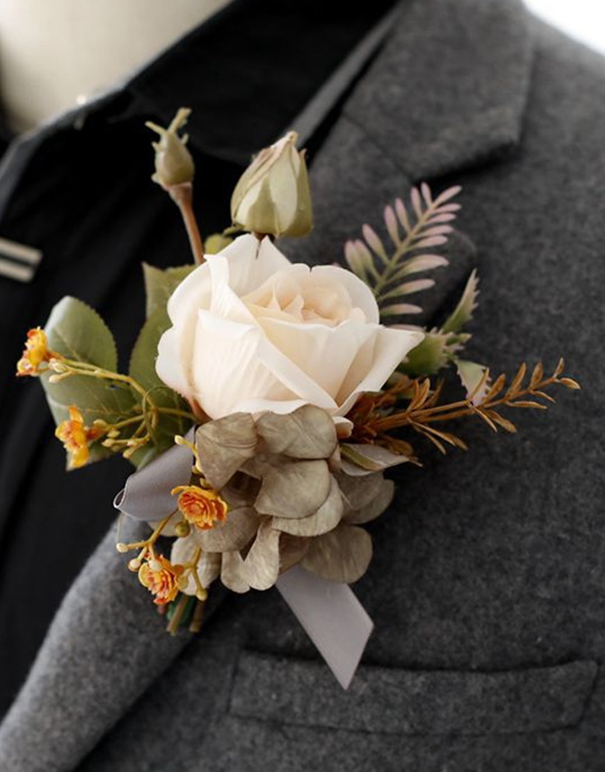 Apricot Flowers Homecoming Party Pearls Wrist Corsage And Boutonniere Set