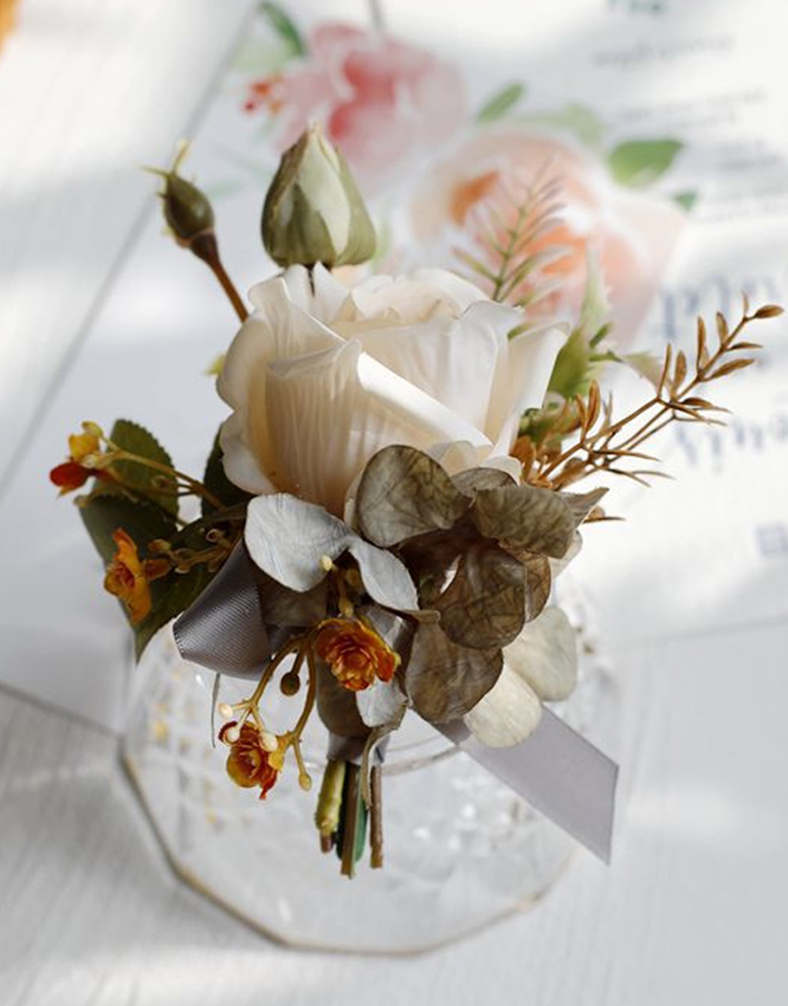 Apricot Flowers Homecoming Party Pearls Wrist Corsage And Boutonniere Set