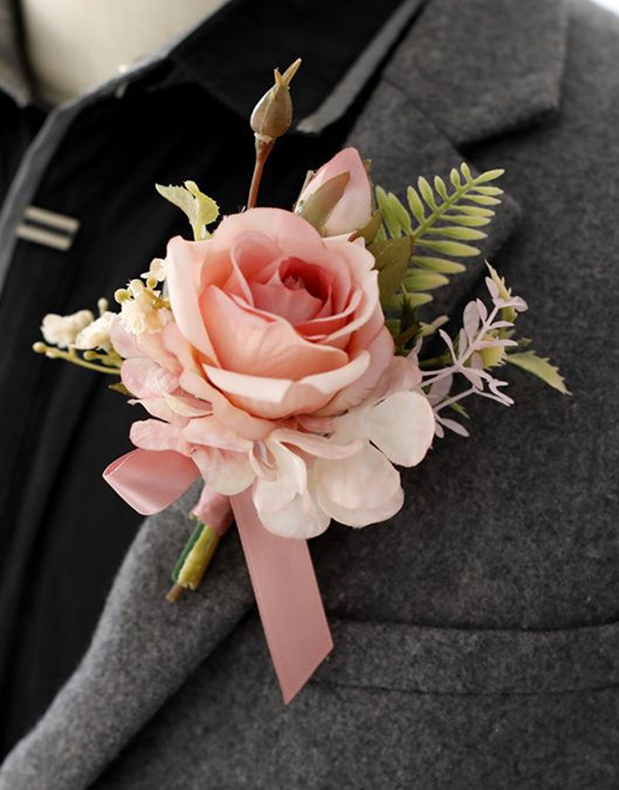 Apricot Flowers Homecoming Party Pearls Wrist Corsage And Boutonniere Set