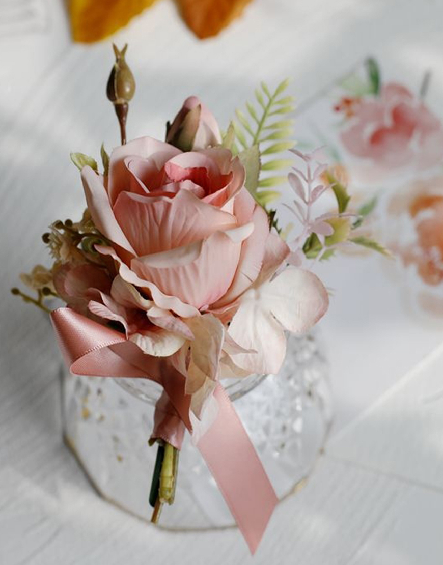 Apricot Flowers Homecoming Party Pearls Wrist Corsage And Boutonniere Set