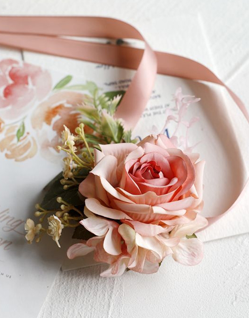 Apricot Flowers Homecoming Party Pearls Wrist Corsage And Boutonniere Set