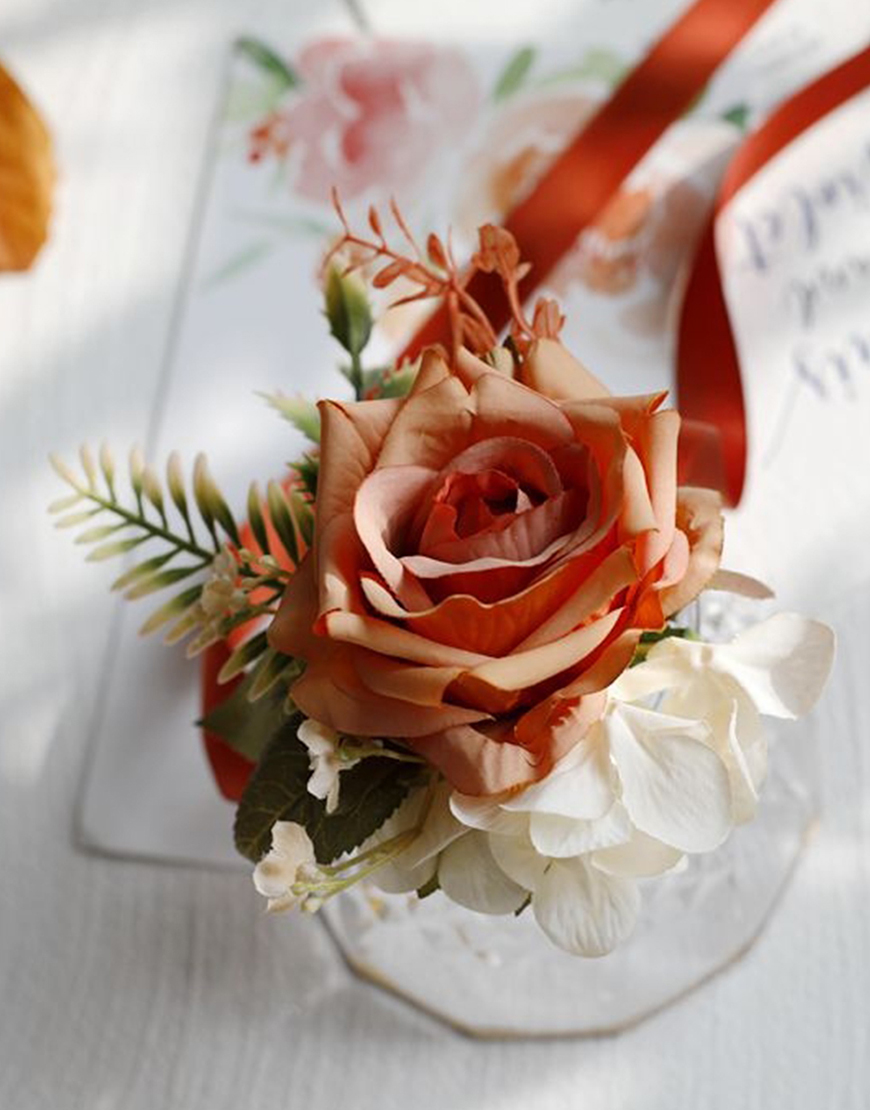 Apricot Flowers Homecoming Party Pearls Wrist Corsage And Boutonniere Set