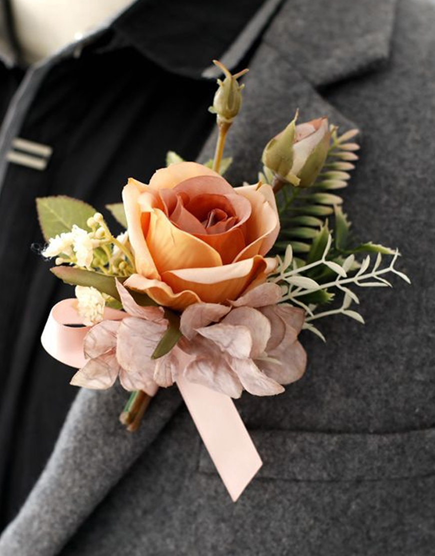 Apricot Flowers Homecoming Party Pearls Wrist Corsage And Boutonniere Set