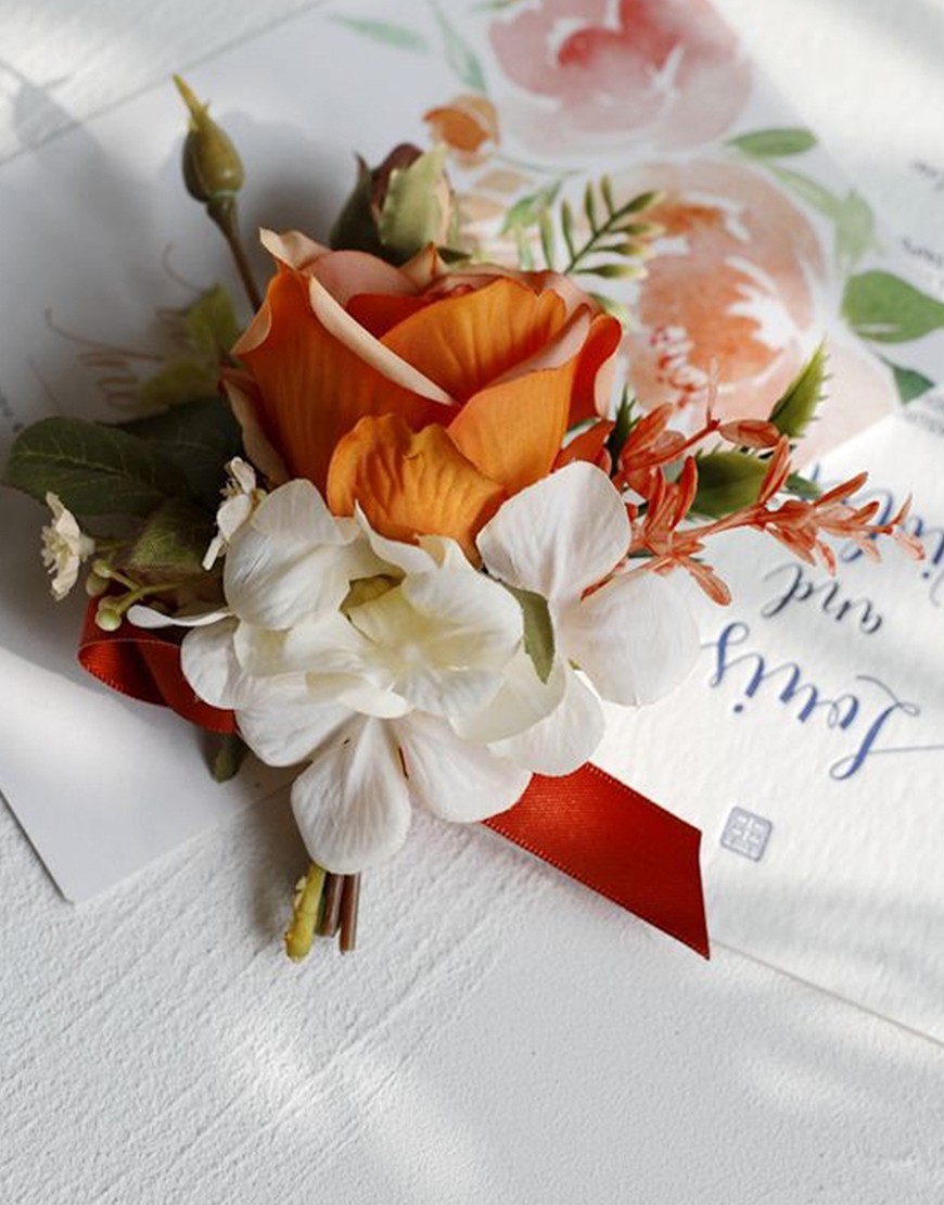 Apricot Flowers Homecoming Party Pearls Wrist Corsage And Boutonniere Set